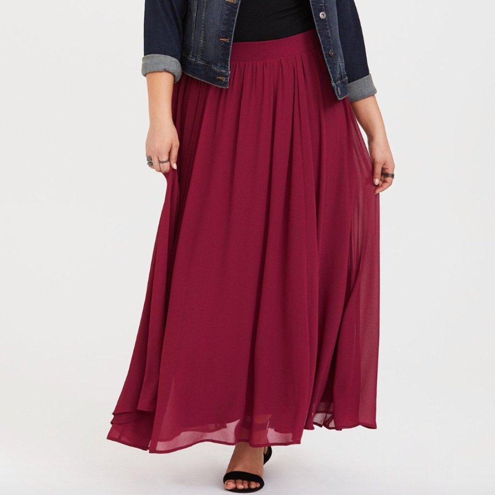 Red Chiffon Maxi SKirt